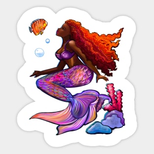 Beautiful Brown skin African American Mermaid. Black mermaid with flowing red hair. Afro locs. Great gift idea for mermaid lovers,Mermay,birthday gift for girls Sticker